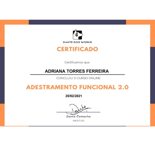 certificado de conclusão de curso Adestramento Funcional 2.0, com Dante Camacho.